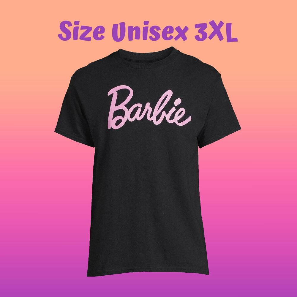 Barbie Black & Pink Men or Womens Logo Graphic Tee with Short Sleeves Size 3XL